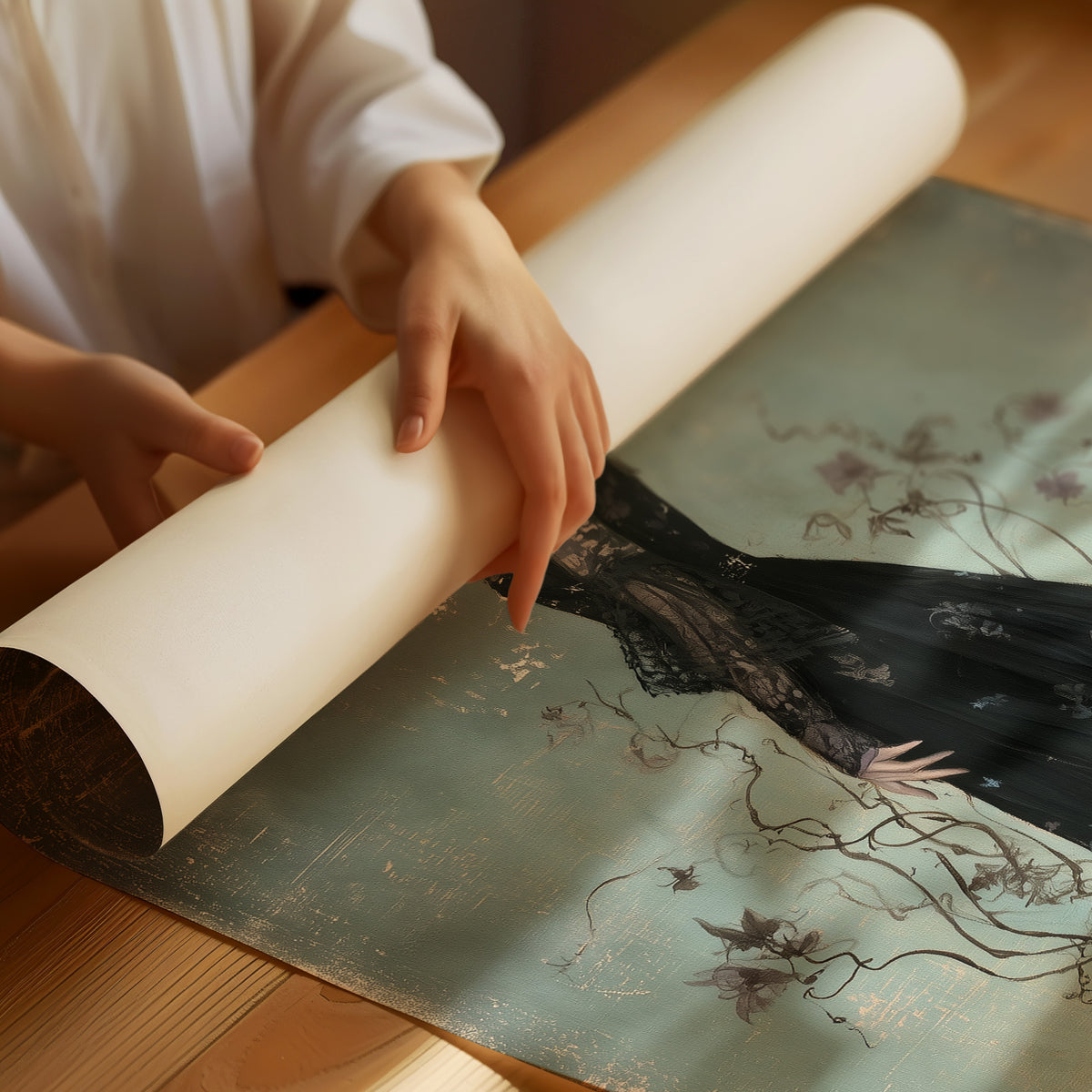 Bloom, Broom, And Feline Backup, rolled matte poster print