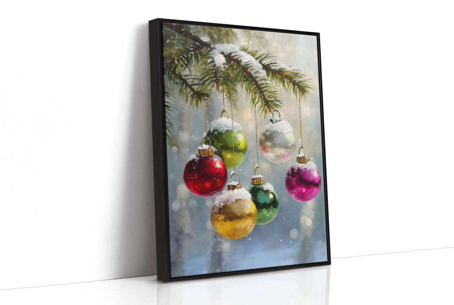 Ornaments Dance Under Snowy Boughs