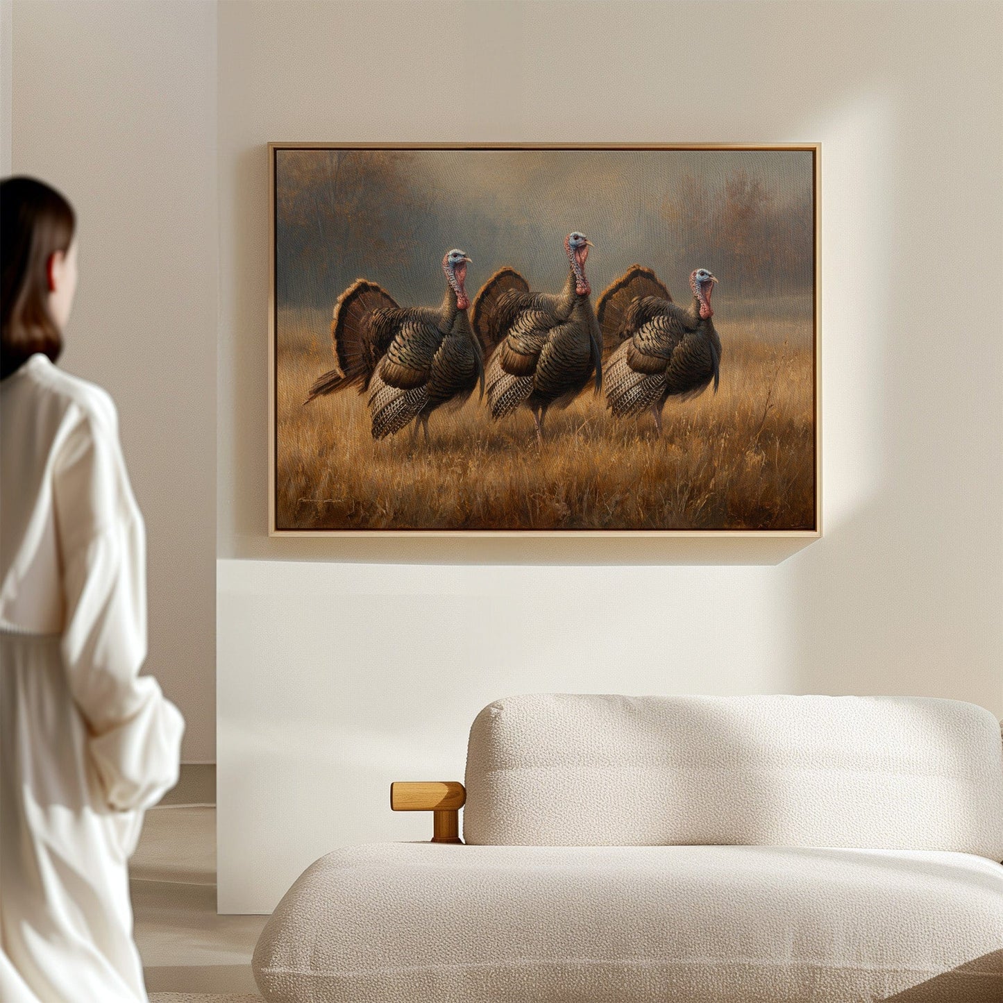 Wild Turkeys March Through Golden Fields