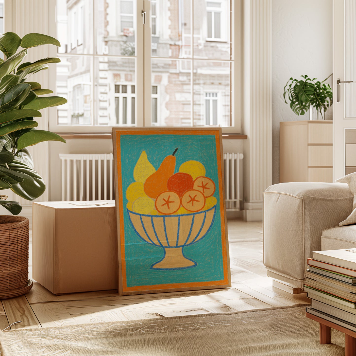 Sunny Fruit Bowl on Blue