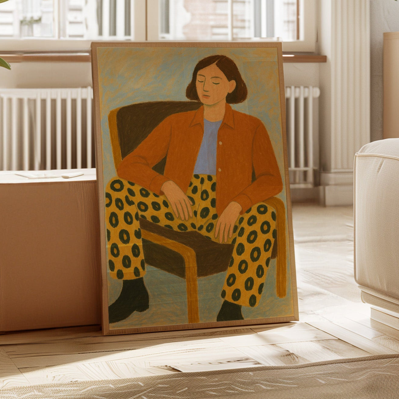 Still Moment in Patterned Pants