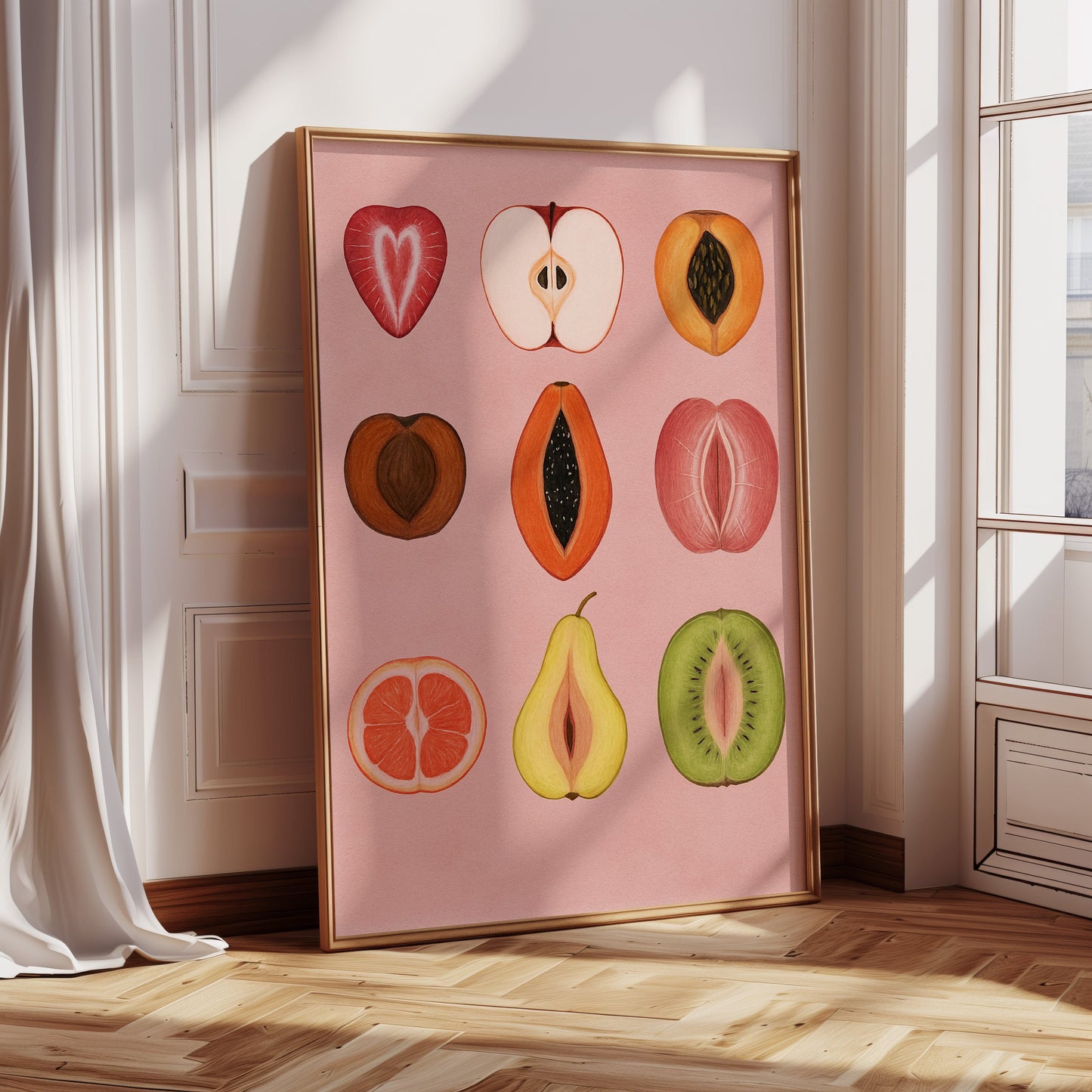 Fruits of Love – Feminine Fruit Print on Pink