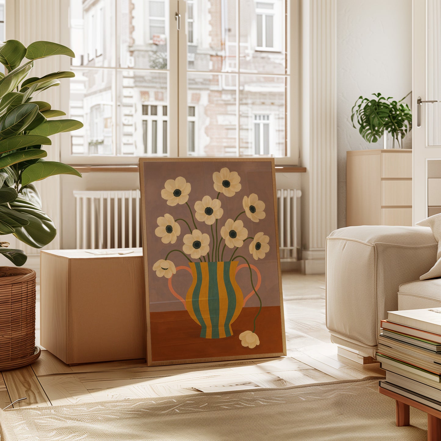 Falling Bloom in a Striped Vase