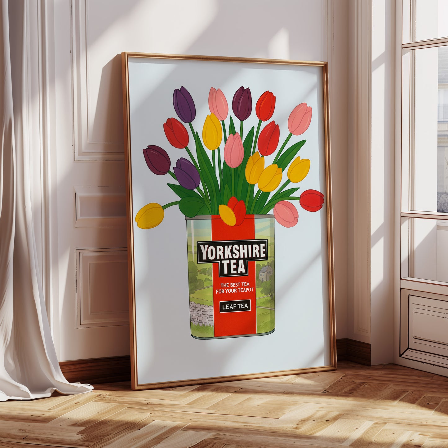 Tulips in a Yorkshire Tea Tin