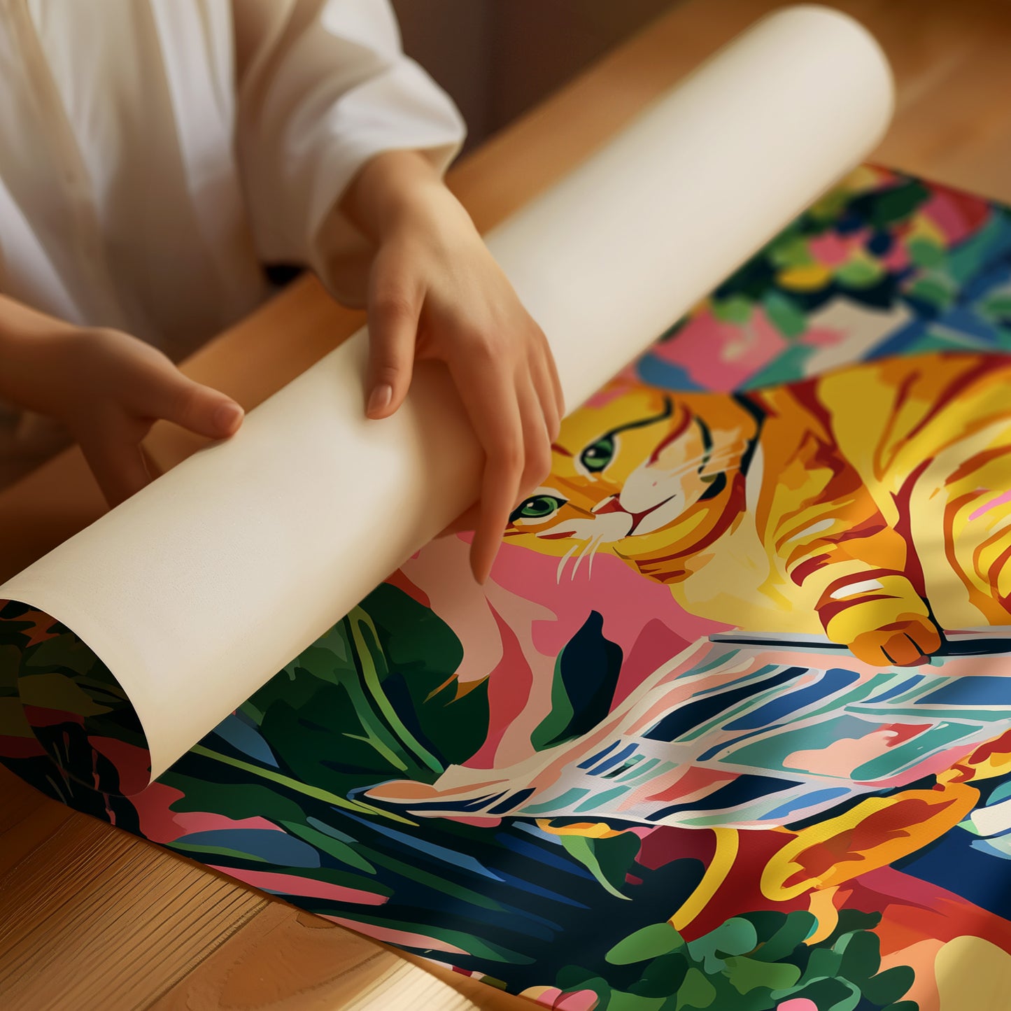 Feline Literary Moment in Vibrant Jungle