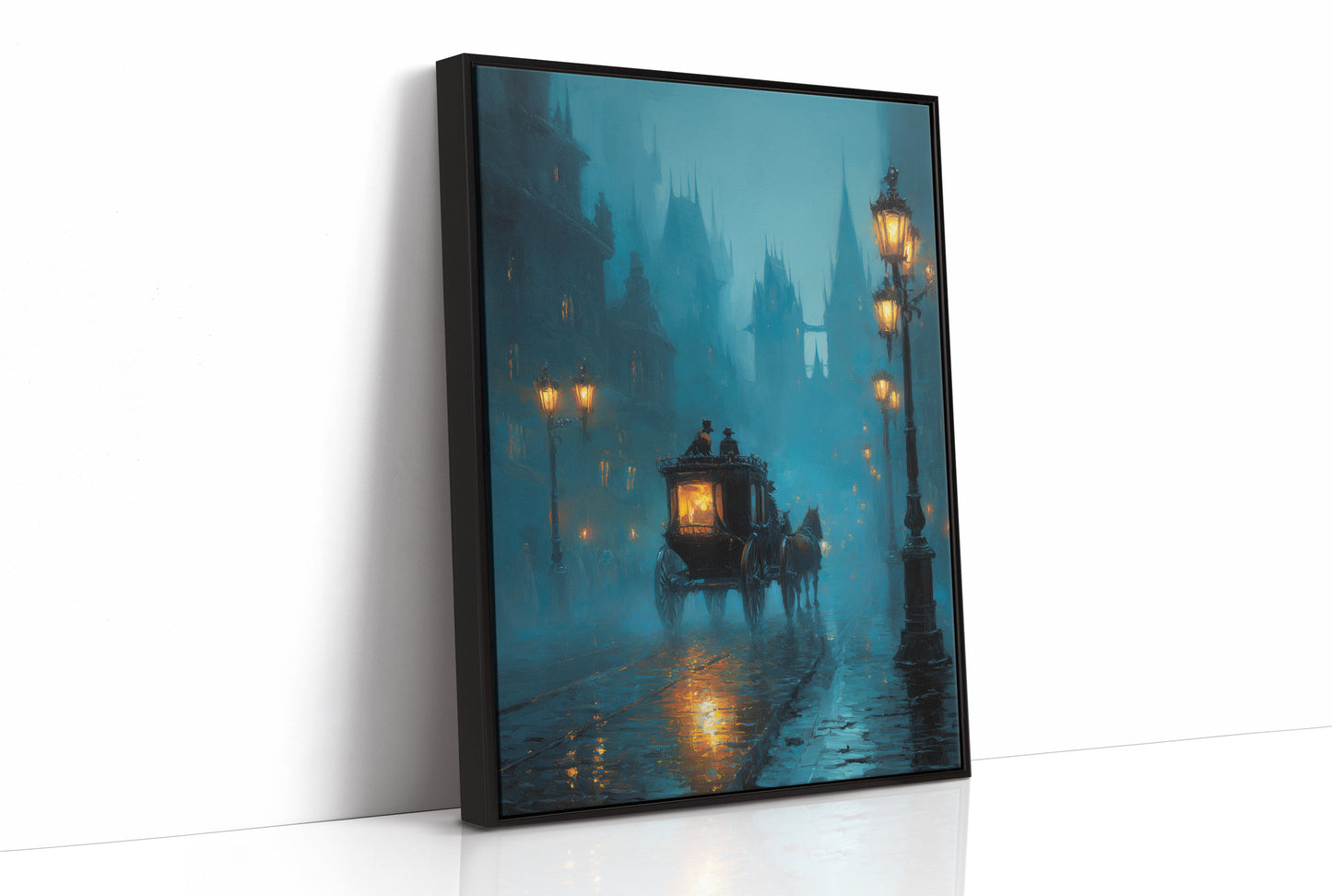 Midnight Carriage Through Teal Fog