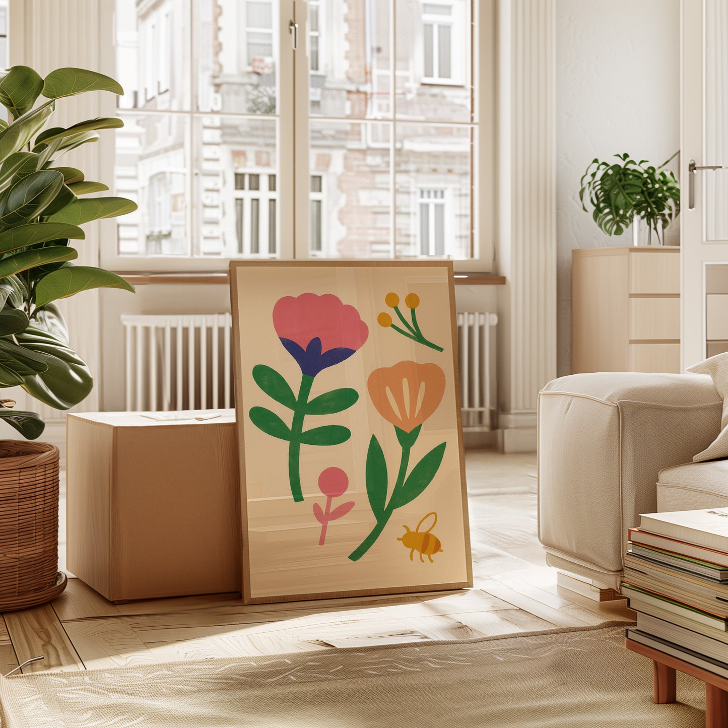 Bumblebee and Blossoms on Cream