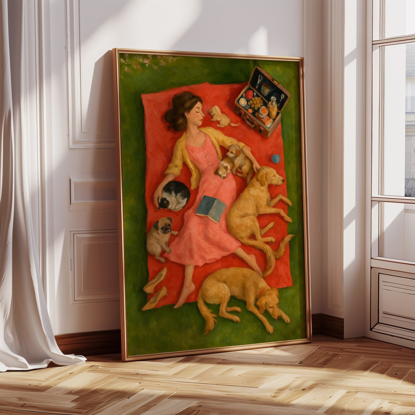 Picnic Nap with Dogs and a Book