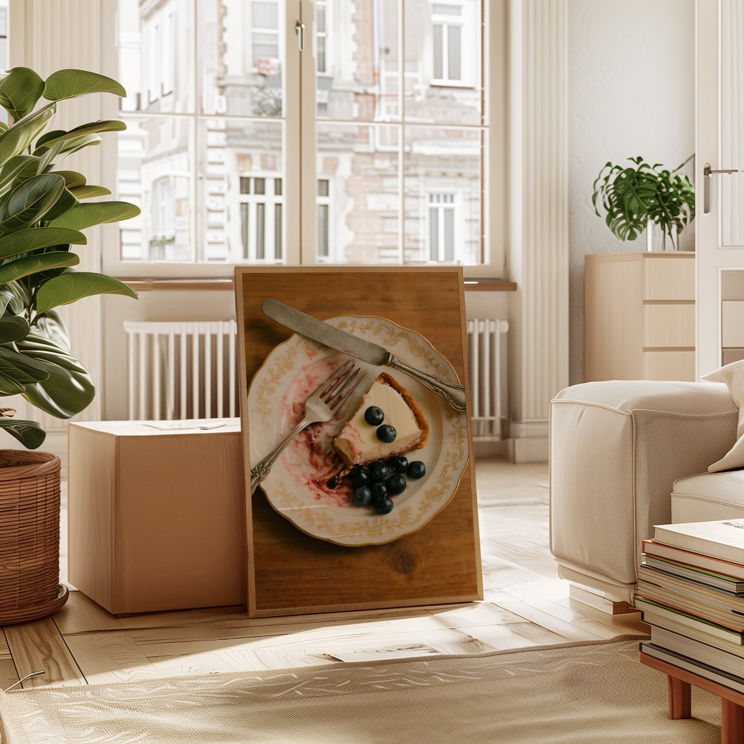 Blueberry Cheesecake on China Plate