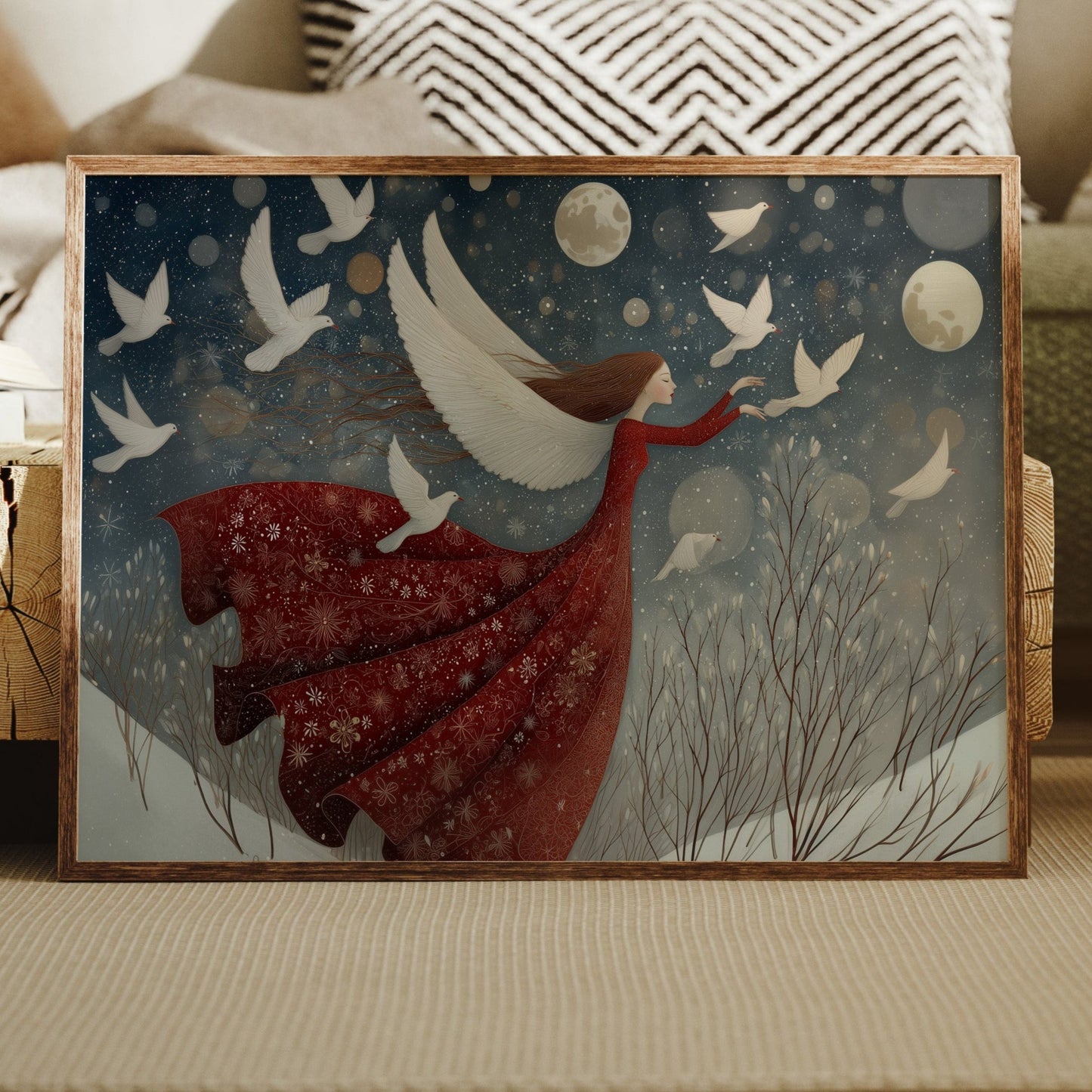 Winter Doves Follow Moonlit Dreams