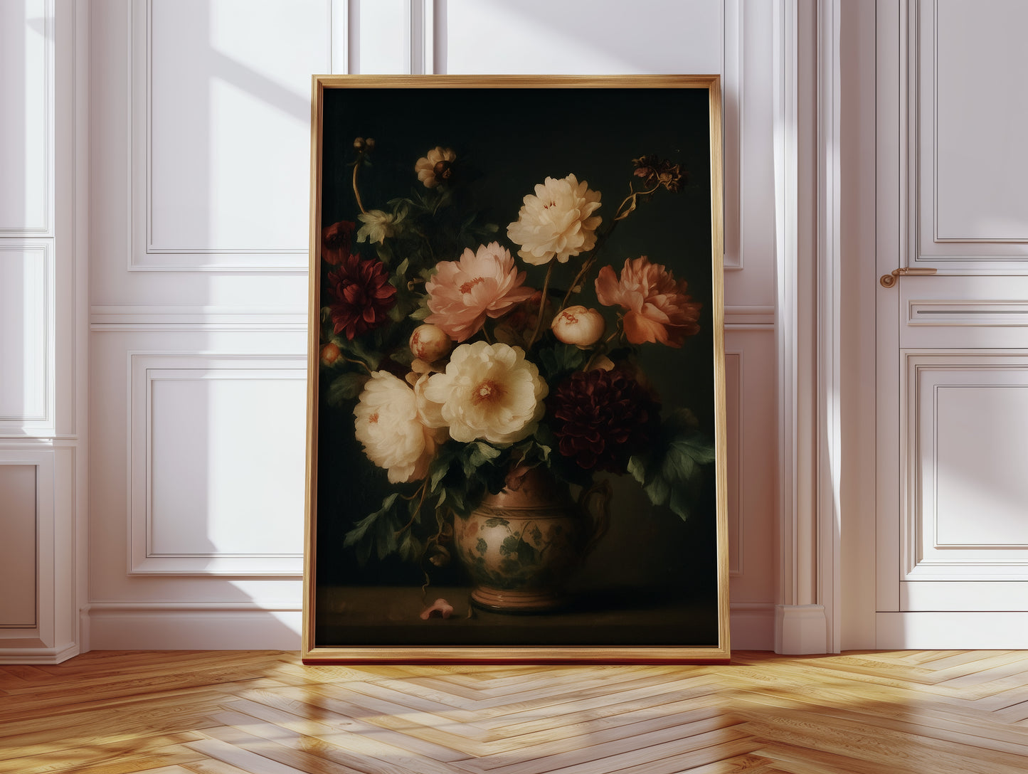 Baroque Peonies in Earthen Vase