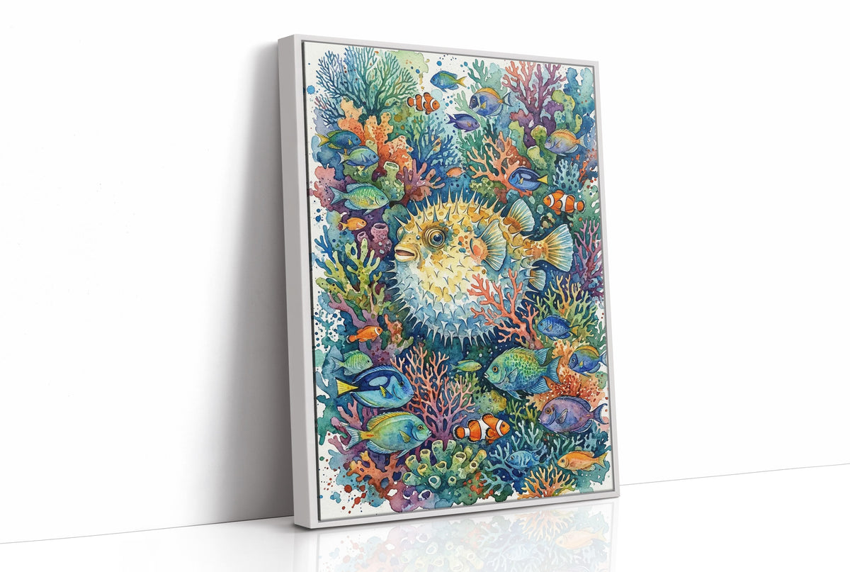 Puffed Up: Watercolor Pufferfish Reef Scene