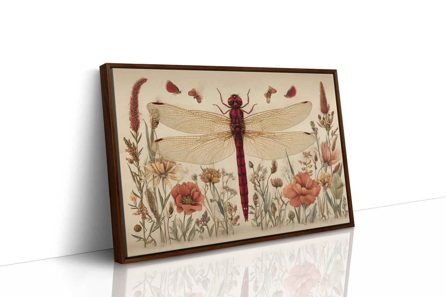 Crimson Messenger Through Wildflower Meadow