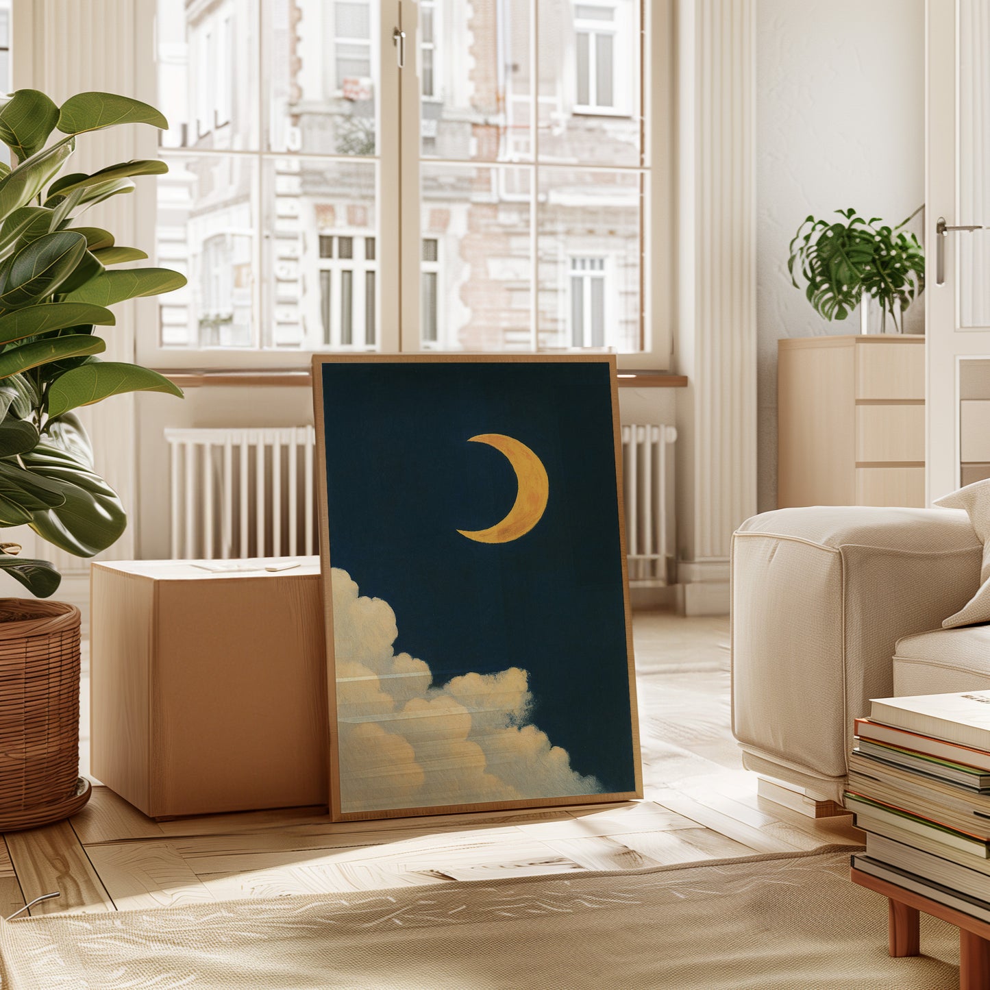 Golden Moon Over Soft Clouds