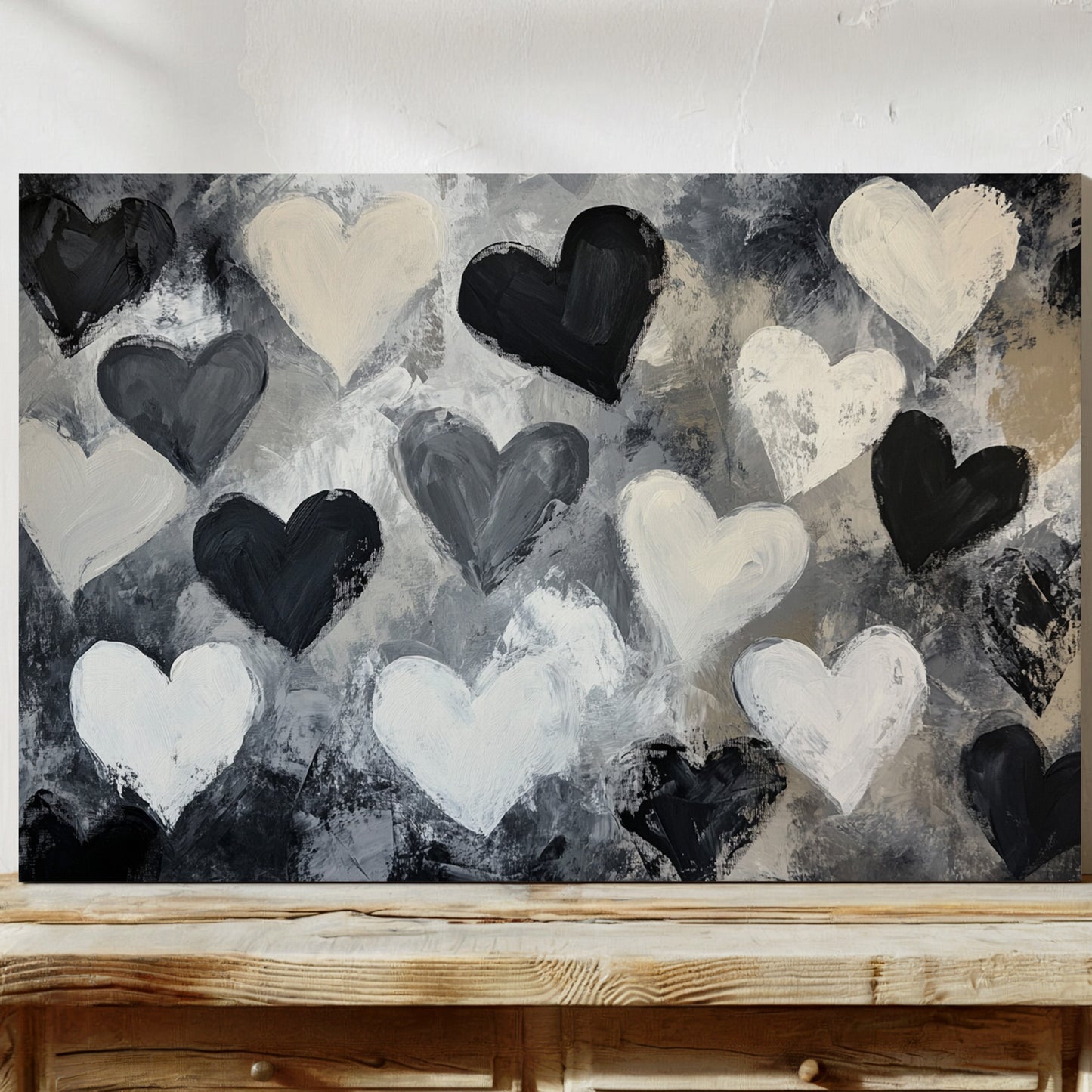 Hearts Dance Through Monochrome Mist