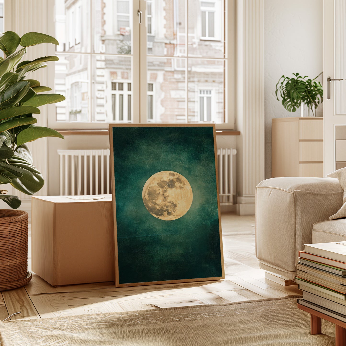 Full Moon Rising in Emerald Sky