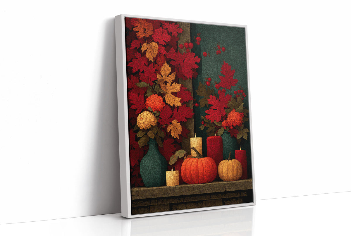 Candlelit Mantel: Leaves Took Over the Wall