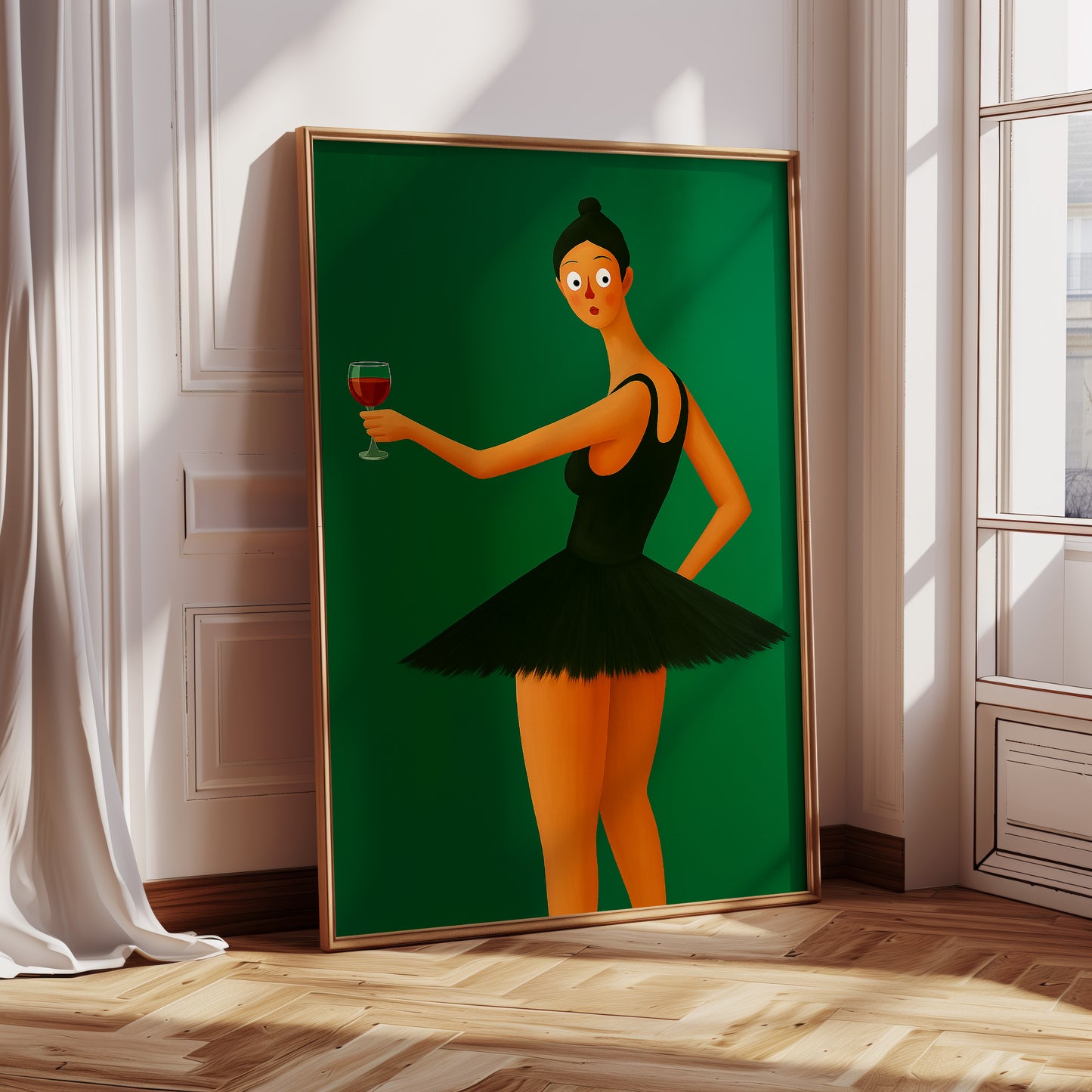 Surprised Ballerina with Wine Glass