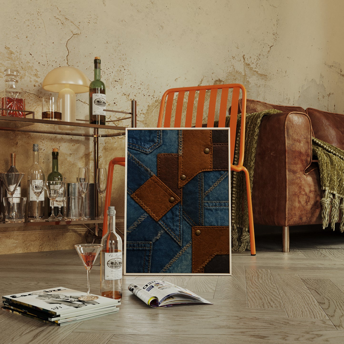 Western Patchwork Denim and Leather Print