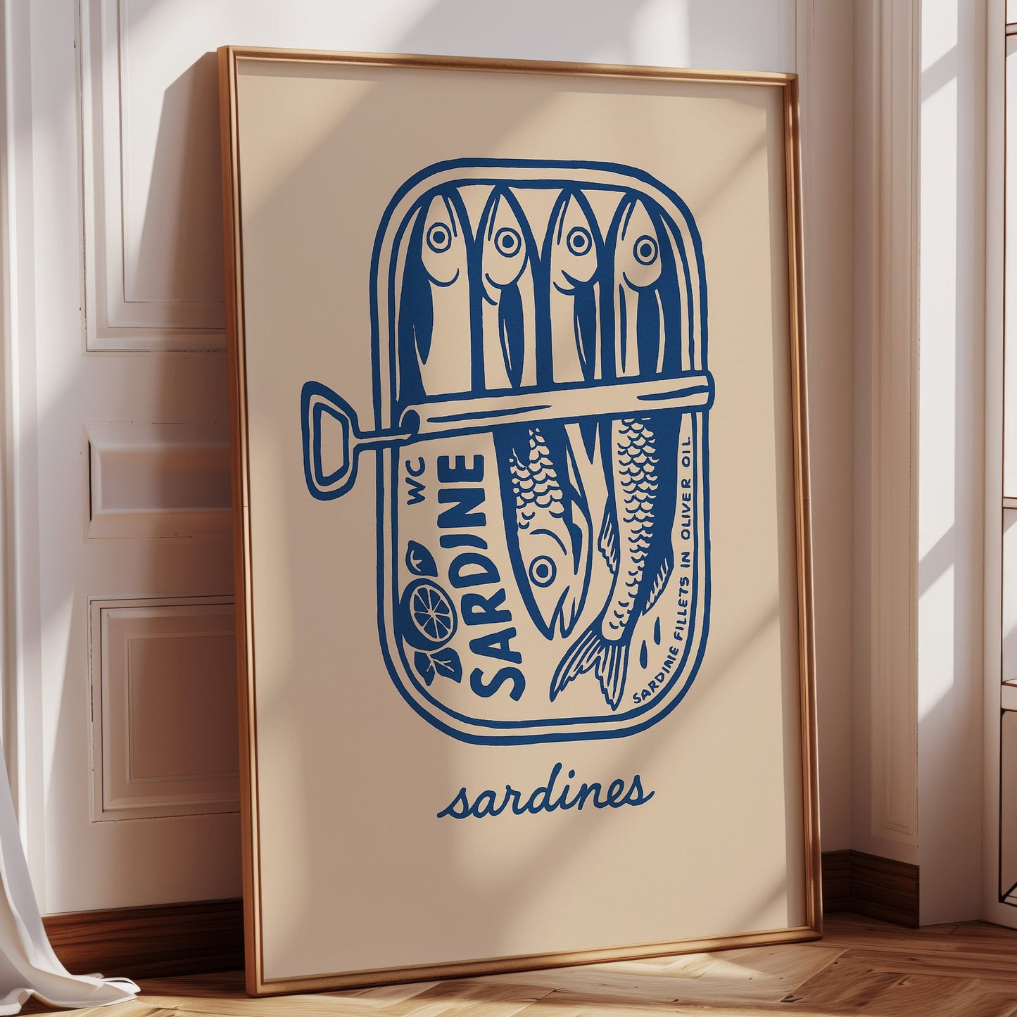 Retro Sardine Tin Wall Art – Blue & Beige Kitchen Decor