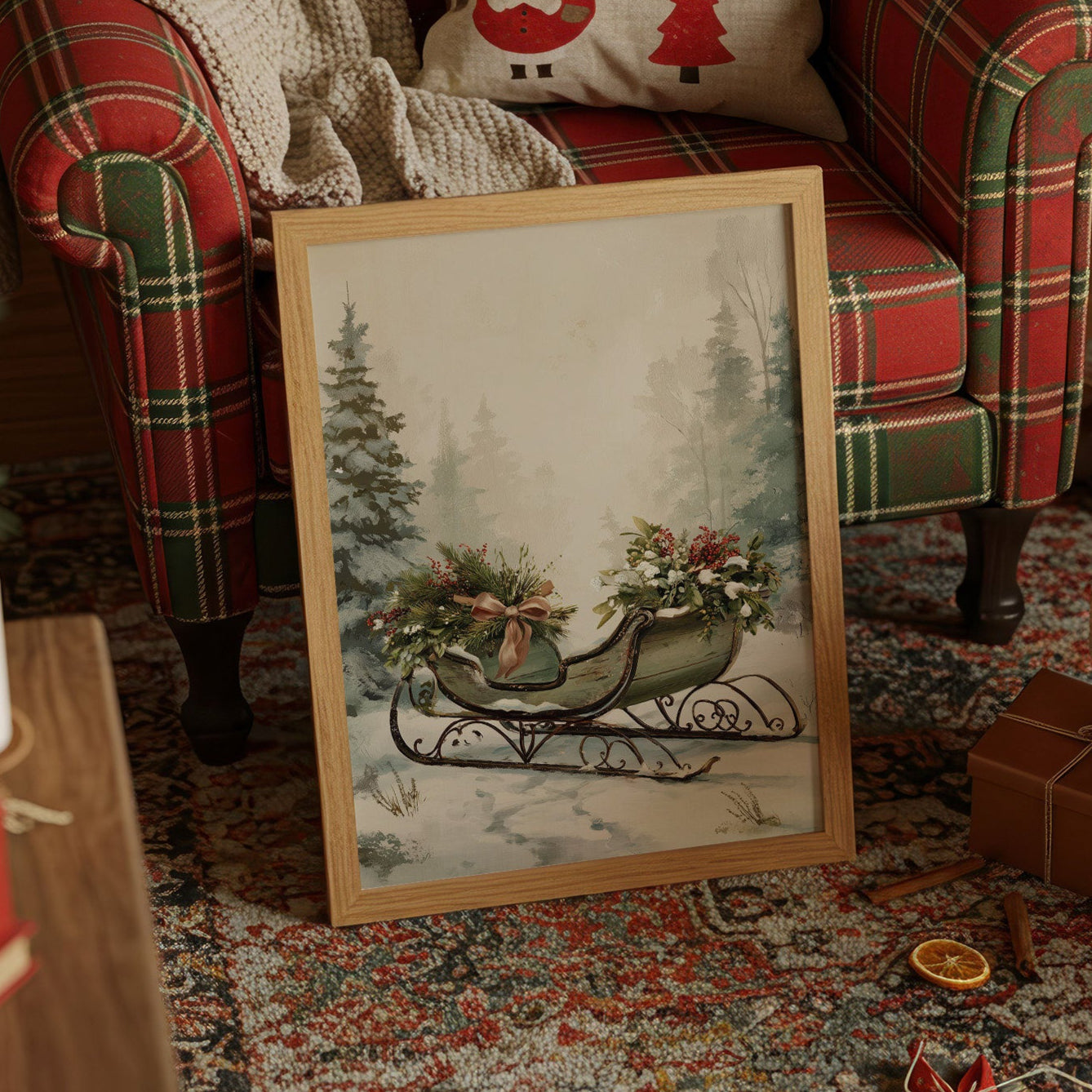 Winter Sleigh Among Misty Pines