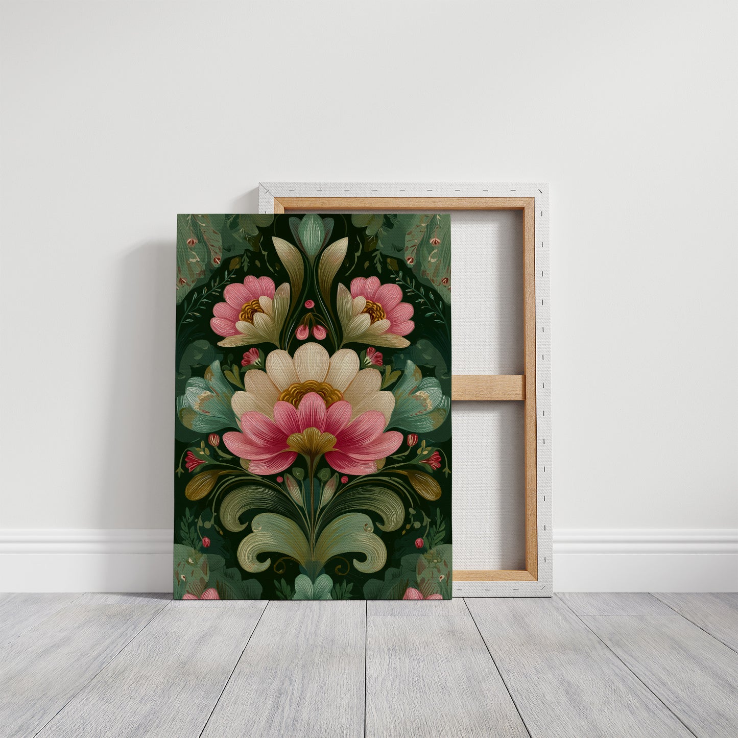 Pink and Cream on Forest Green