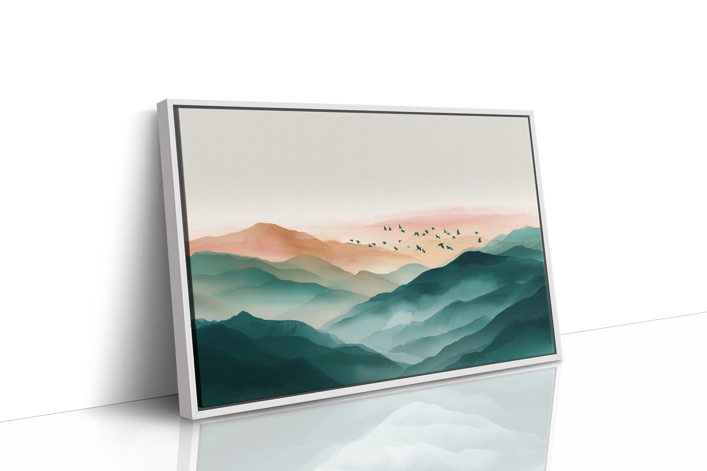 Birds Soar Above Misty Peaks