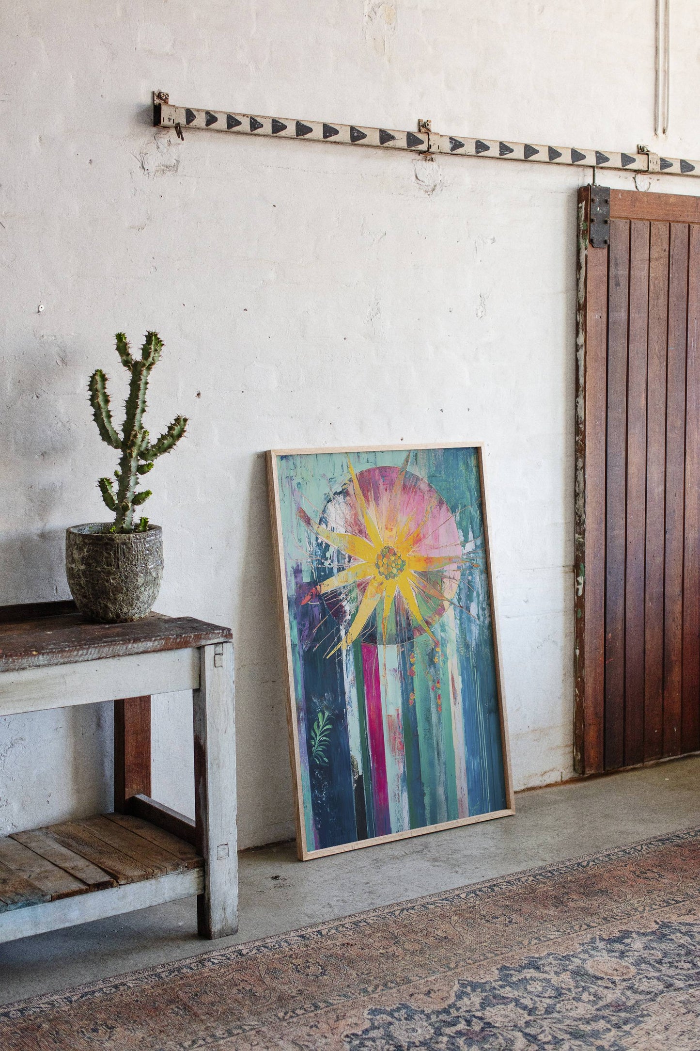 Sunflower Bursts Through Turquoise Rain