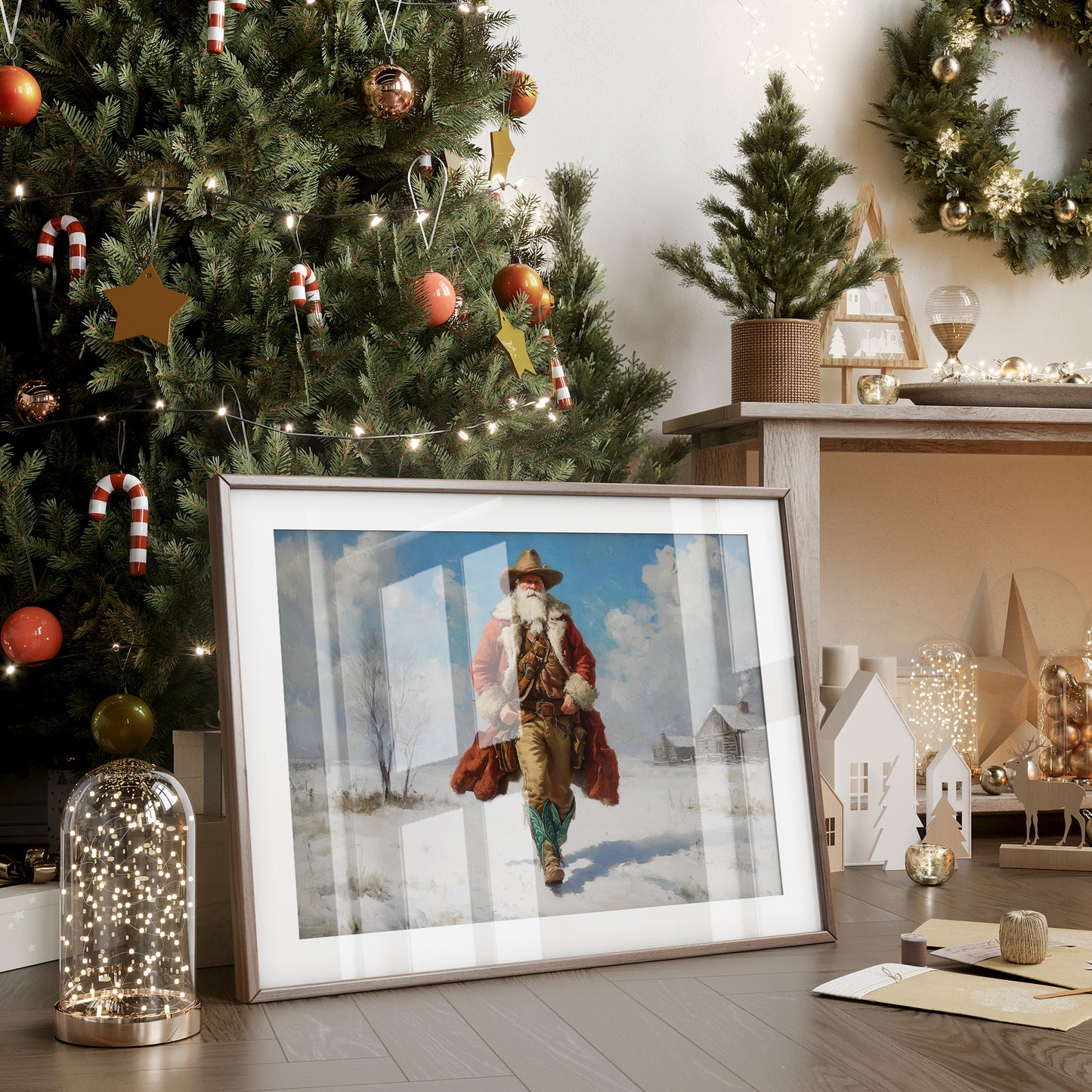 Frontier Santa Rides Through Winter Snow