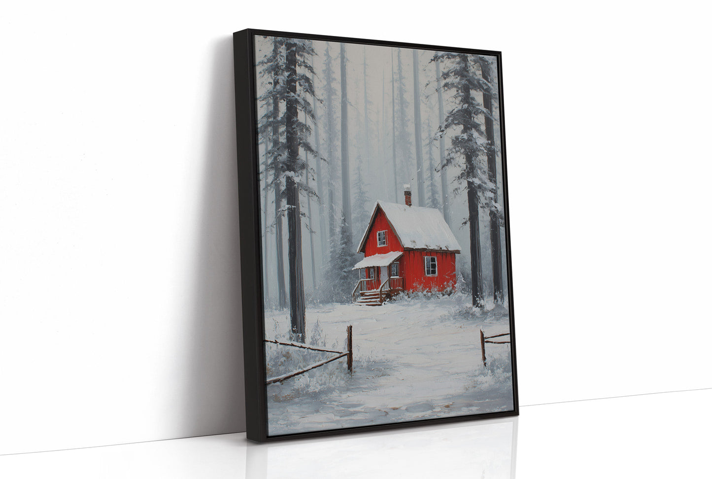 Red Cabin Sleeps In Winter Woods
