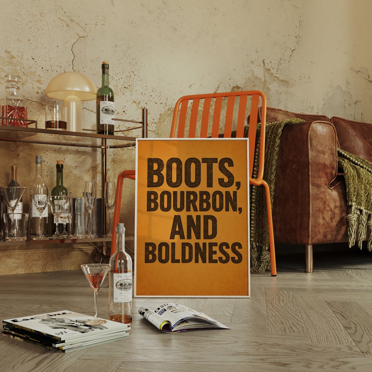 Boots Bourbon and Boldness Wall Art