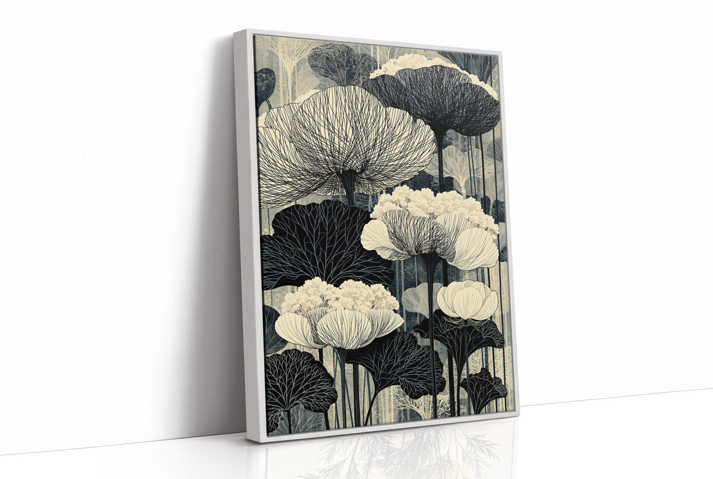 Poppies and Birches in Black Ink