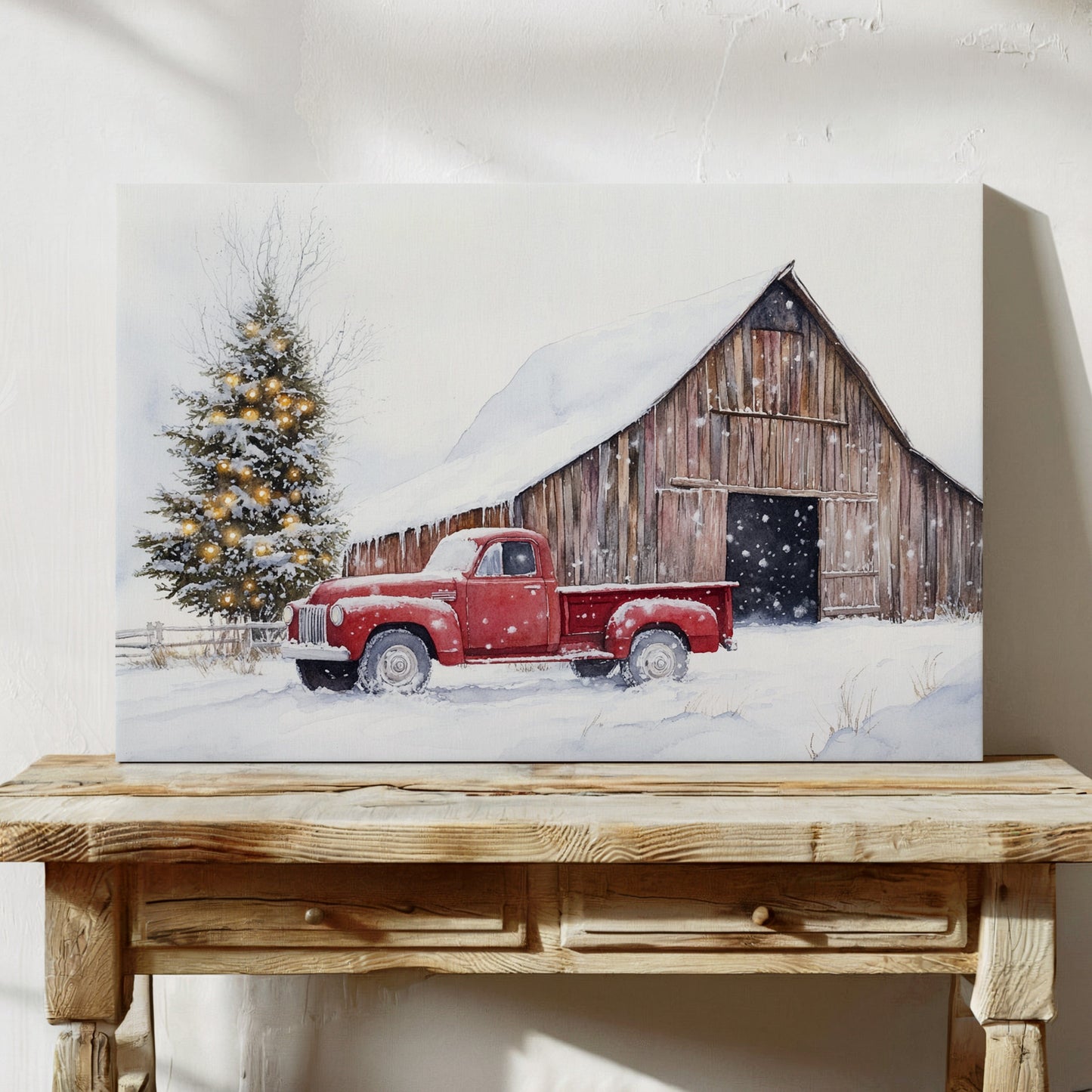 Red Pickup Brings Christmas Home