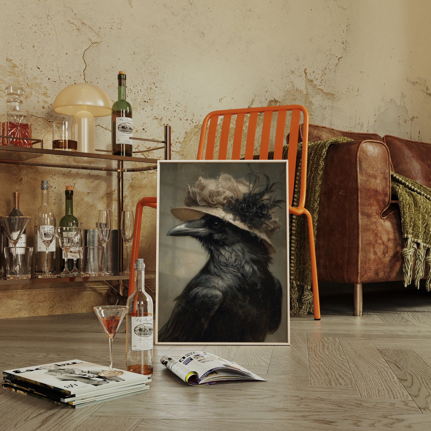 Regal Raven in a Floral Hat