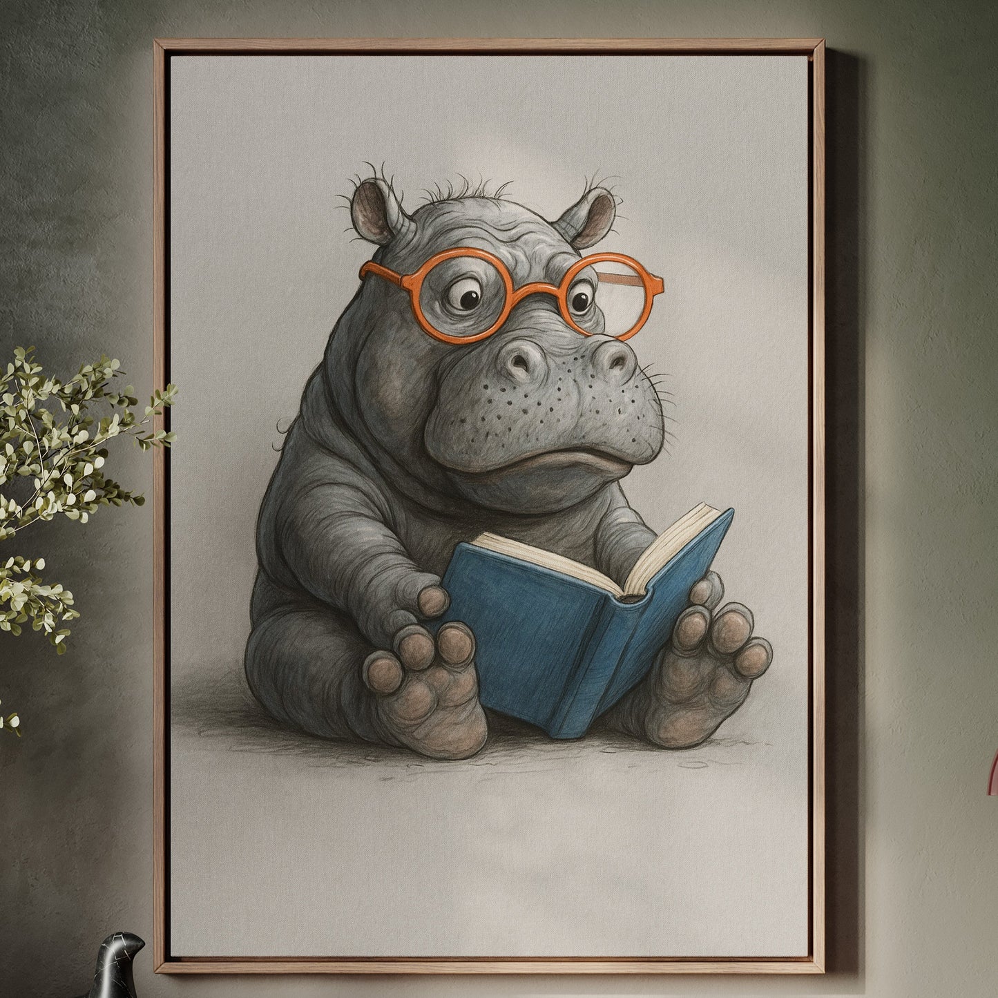 Baby Hippo Reading with Glasses