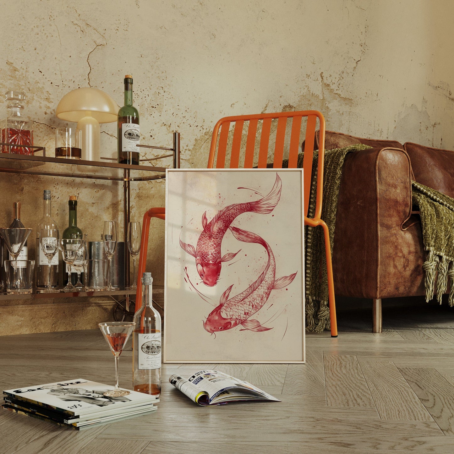 Koi Fish Wall Art – Minimalist Japanese Ink Print, Zen Decor