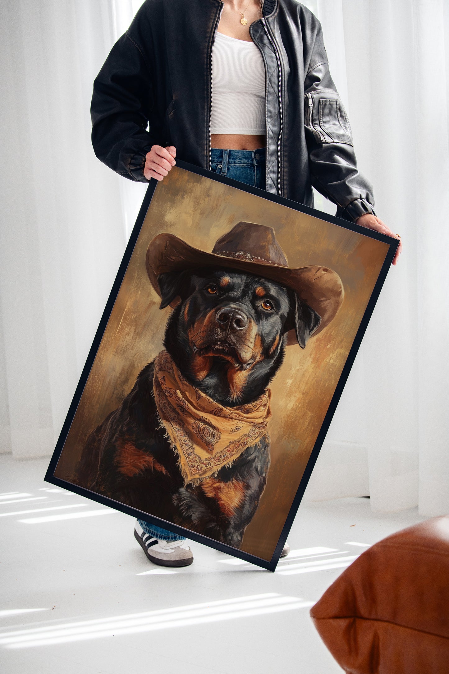 Western Cowboy Rottweiler Print – Rustic Wild West Dog Art