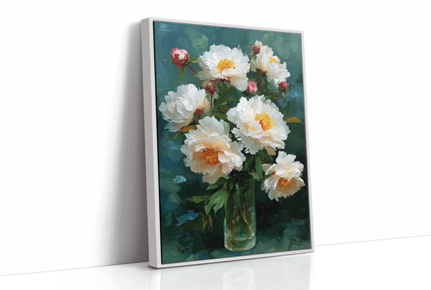 White Peonies in a Glass at Dusk