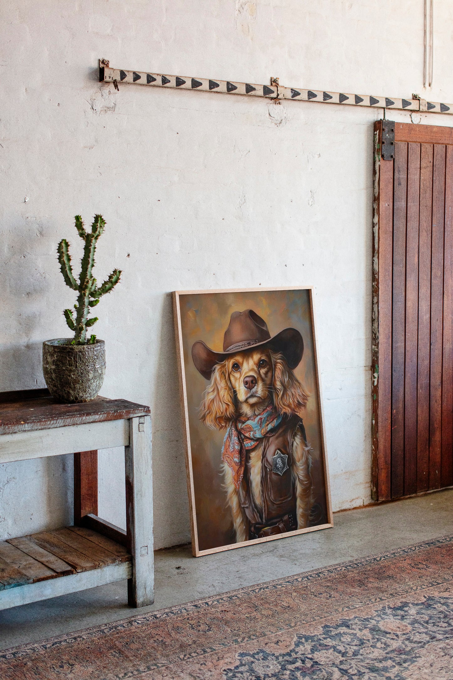 Cocker Spaniel Sheriff in Turquoise and Rust