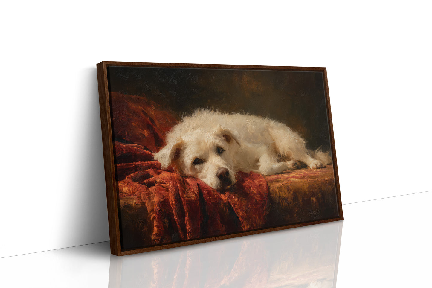 Loyal Companion Rests On Crimson Velvet