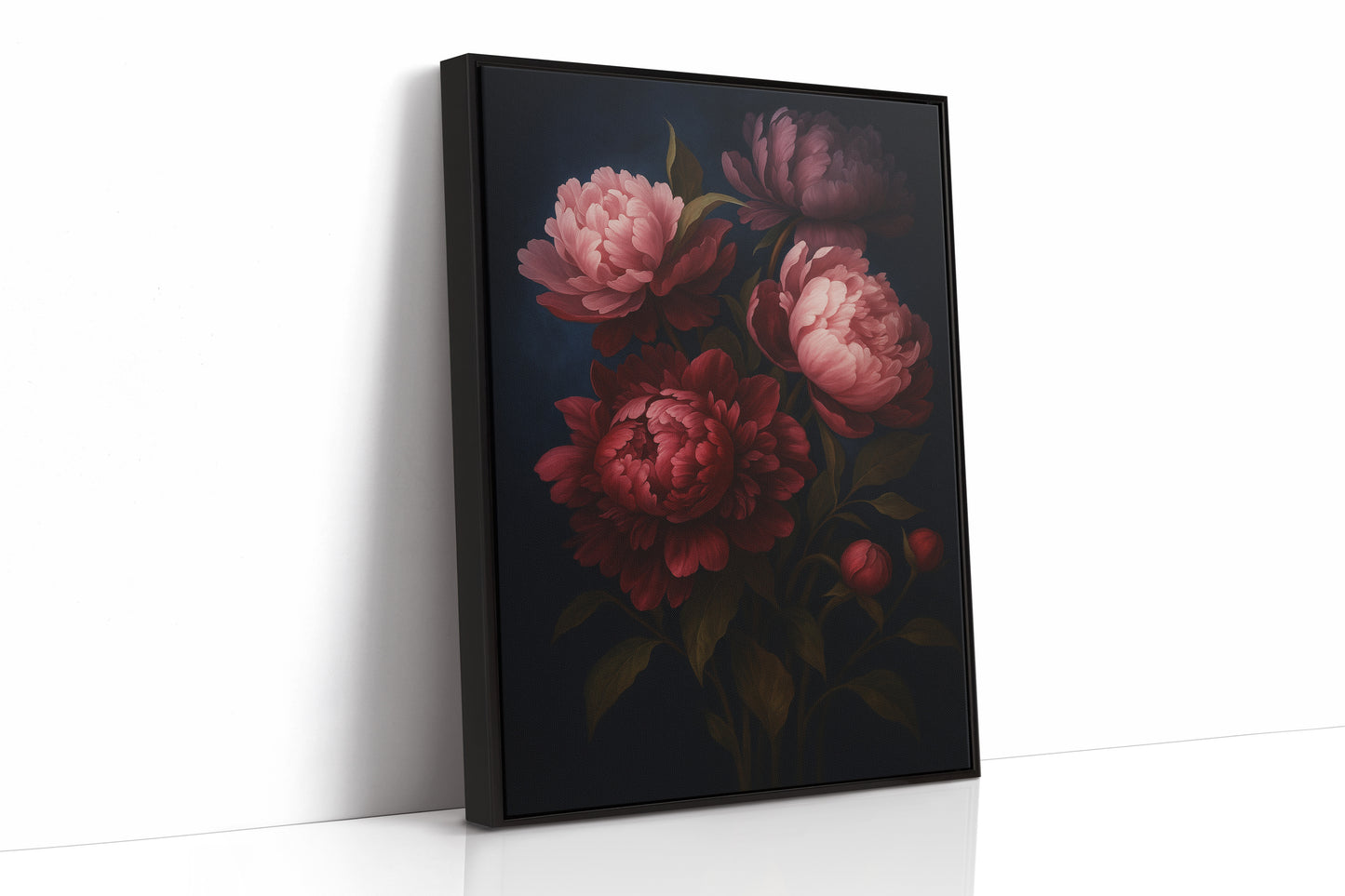 Crimson Peonies in Midnight Bloom