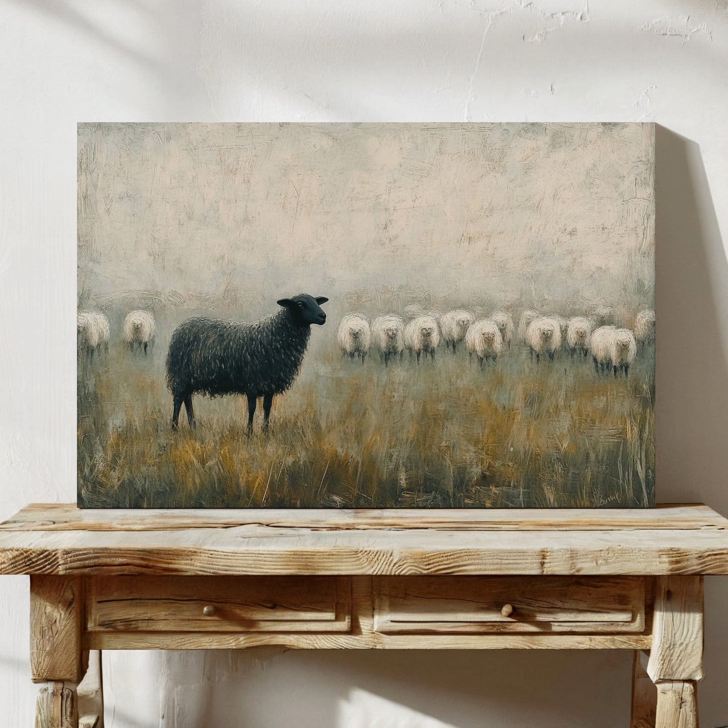 The Black Sheep: Minimalist Pastoral Canvas Wall Art