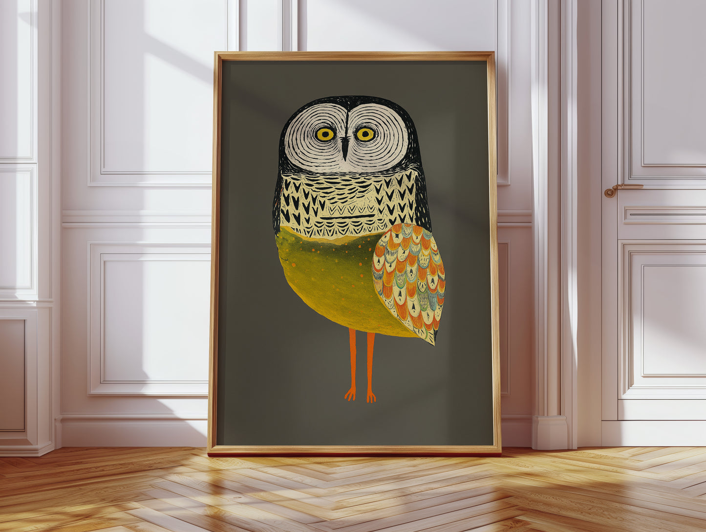 Stylized Owl with Golden Feathers