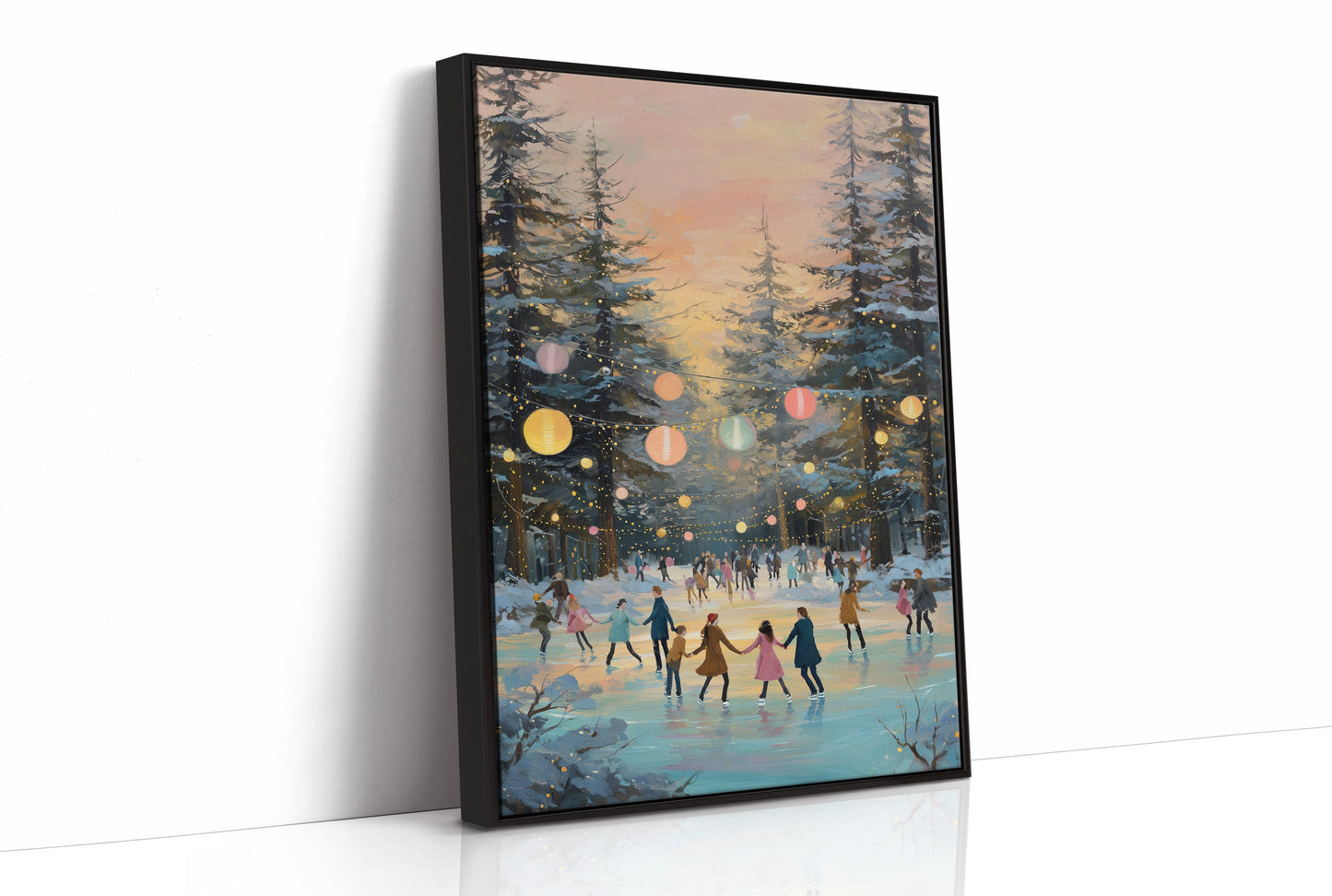 Winter Skaters Dance Under Lanterns