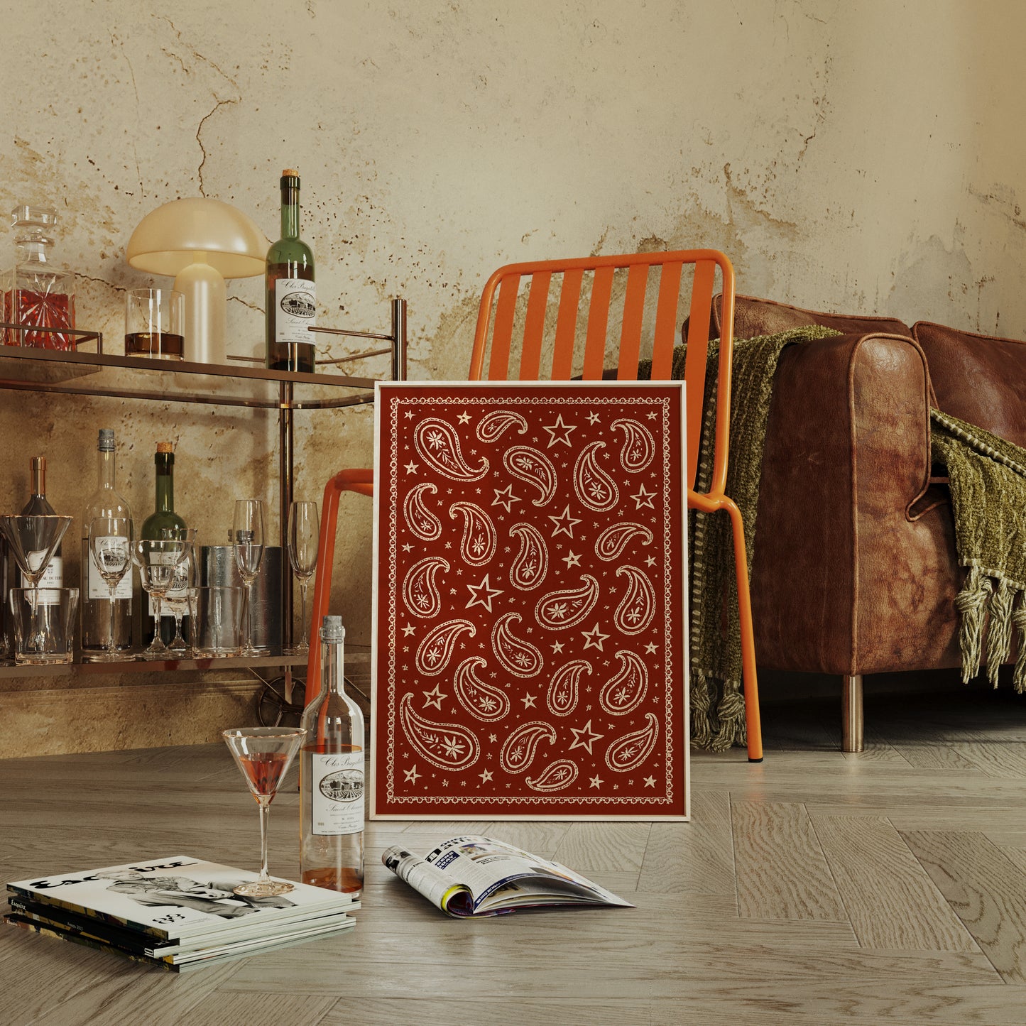 Vintage Red Bandana Star Paisley Print