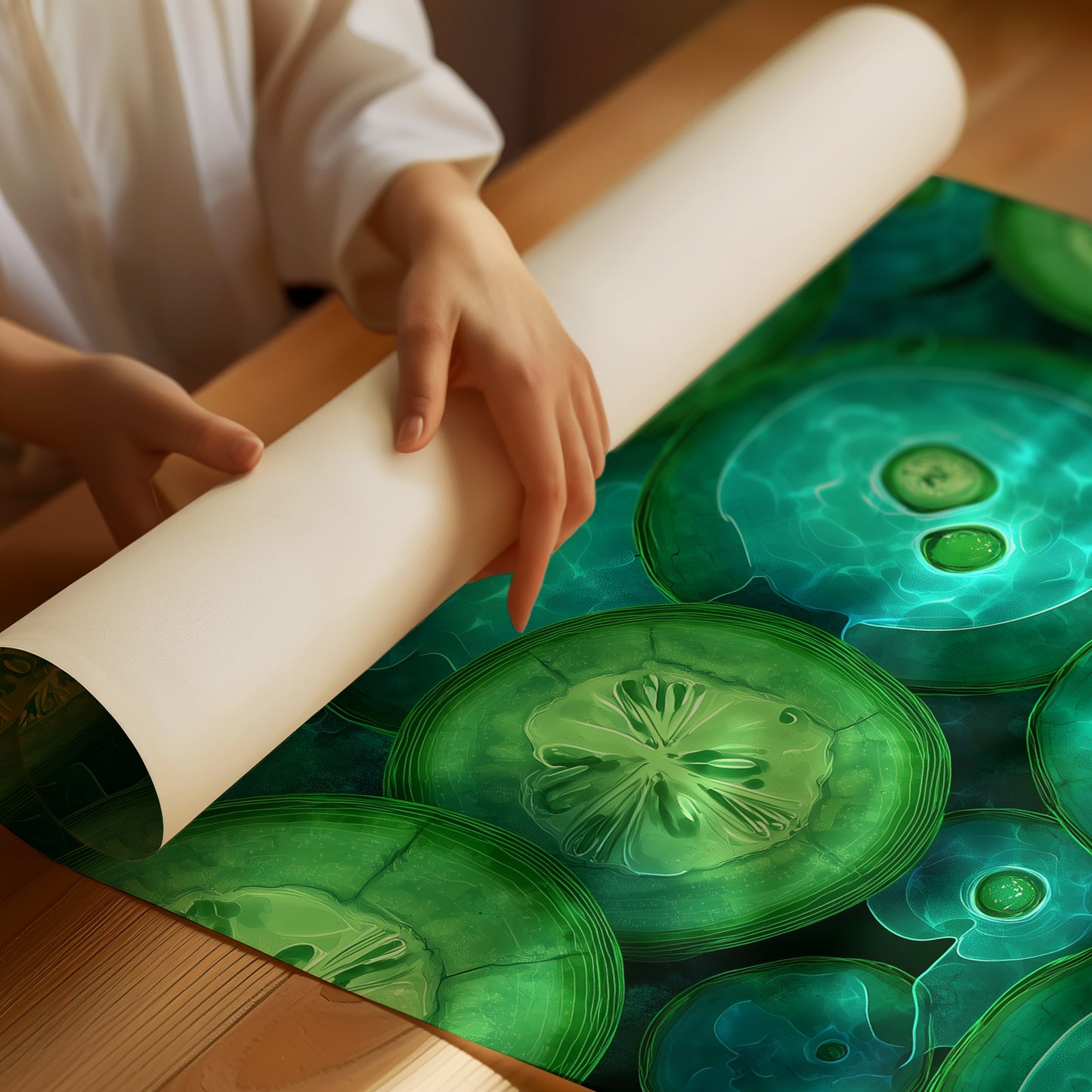 Emerald Slices in Still Water