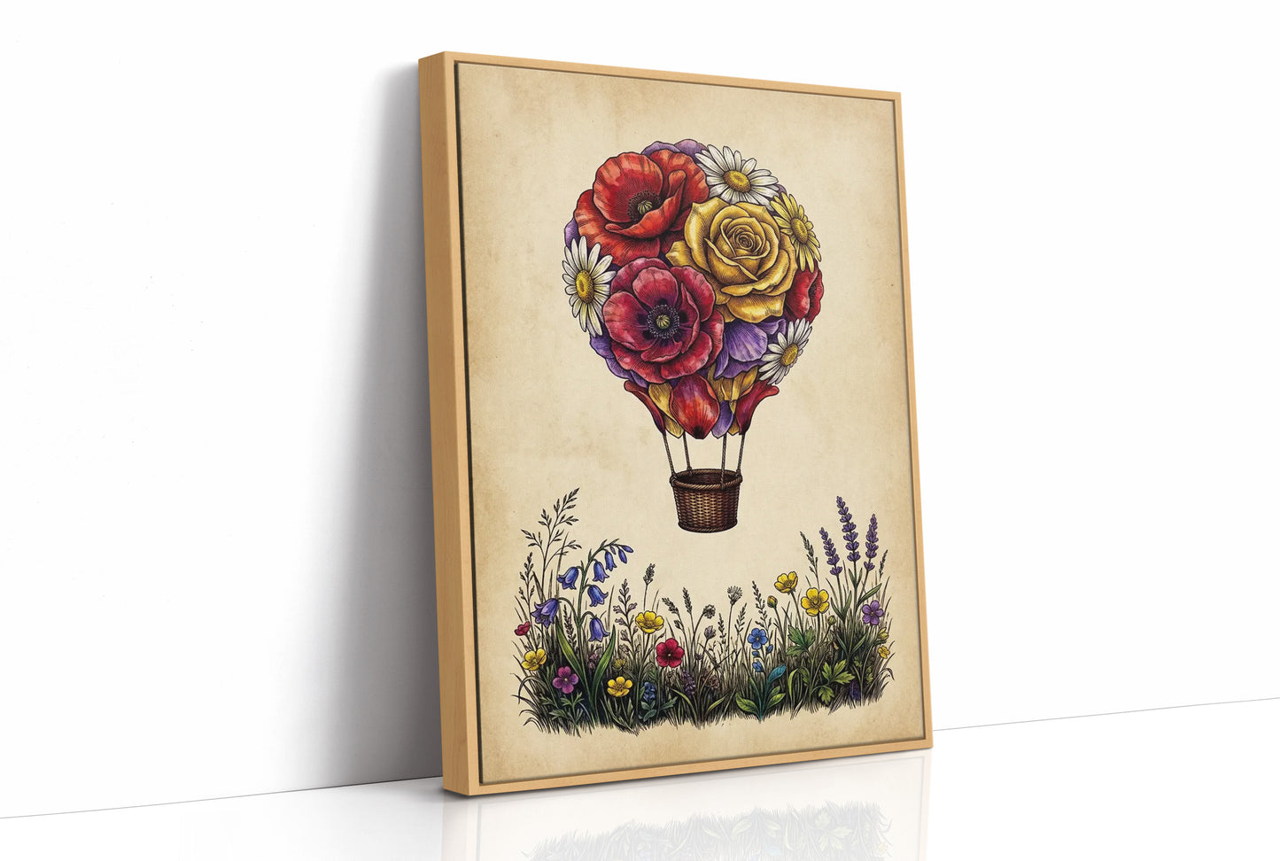 Floral Balloon Over Wildflowers