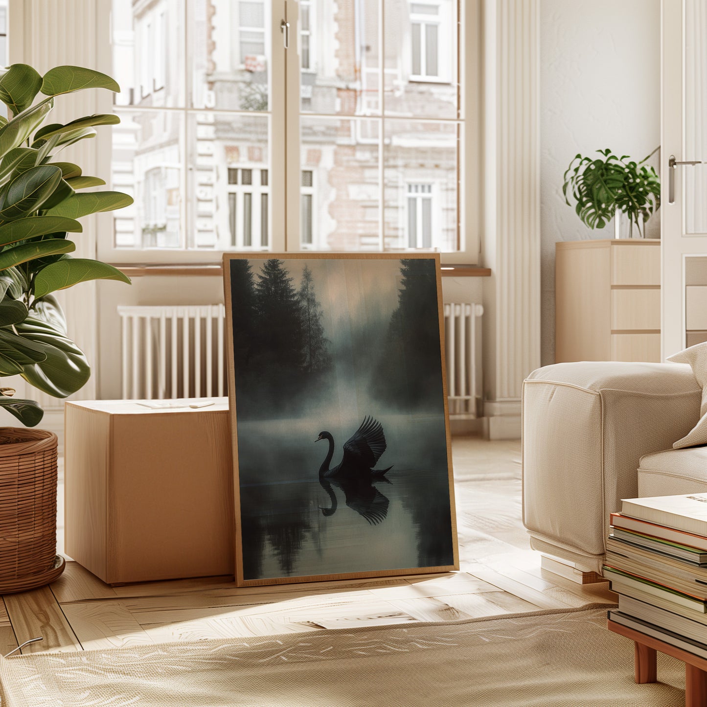 Black Swan in Morning Fog