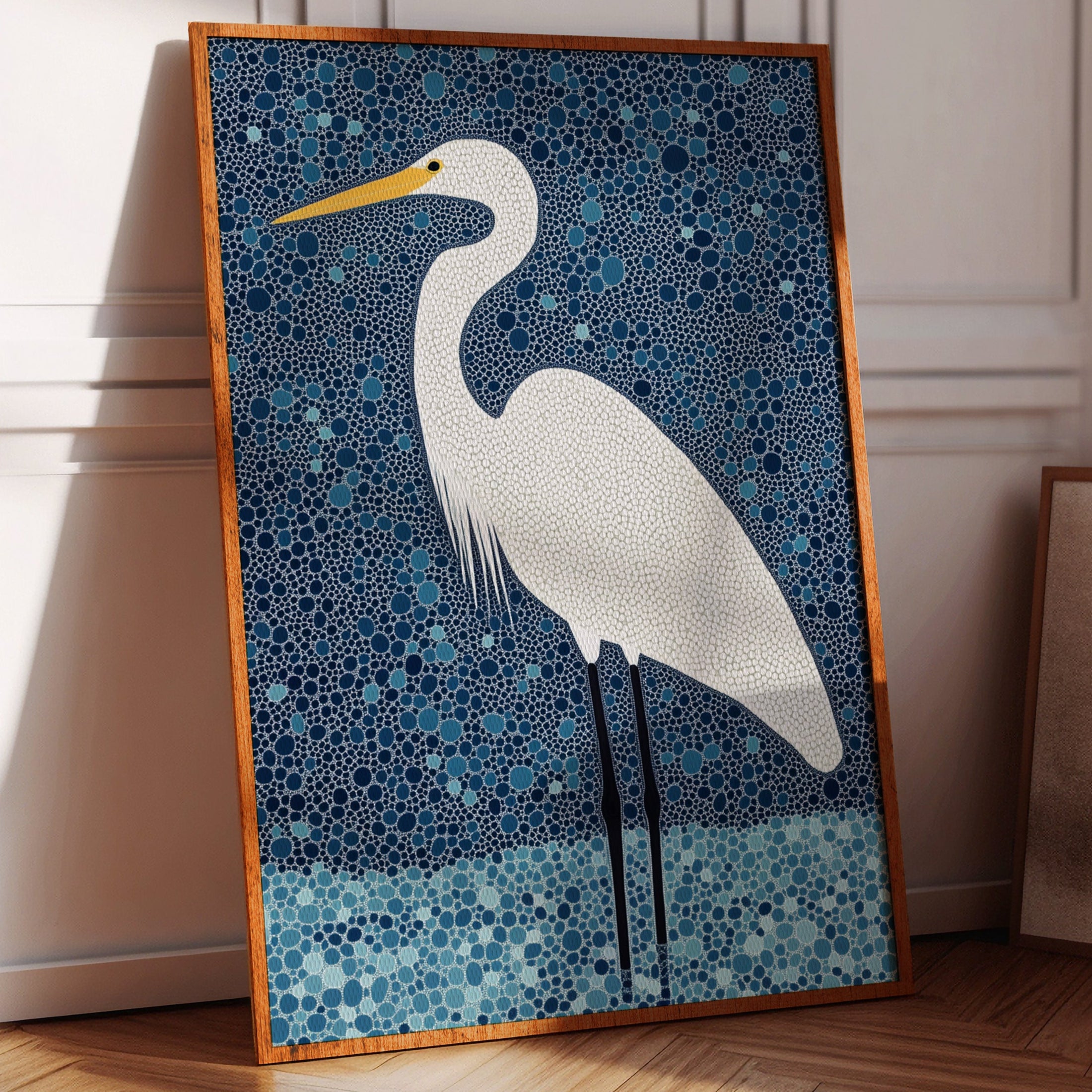 Elegant White Egret – Mosaic-Inspired Bird Wall Art – Kooly