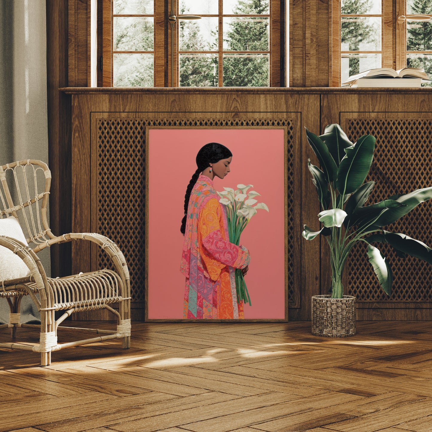 Calla Lilies Among Coral Silk